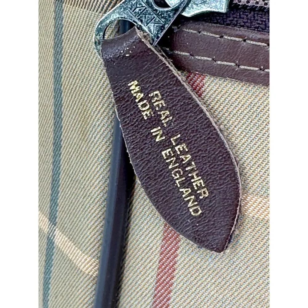 Vintage Burberrys London House Check Canvas Leather Duffle Bag England